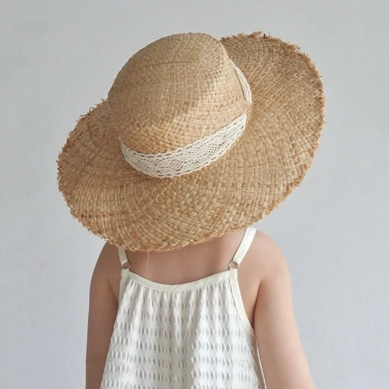 Sommerlicher dünner Raffia-Strohhut für Babymädchen, atmungsaktiver UV-Schutz, Outdoor-Strand-Sonnenhut – Detail 7
