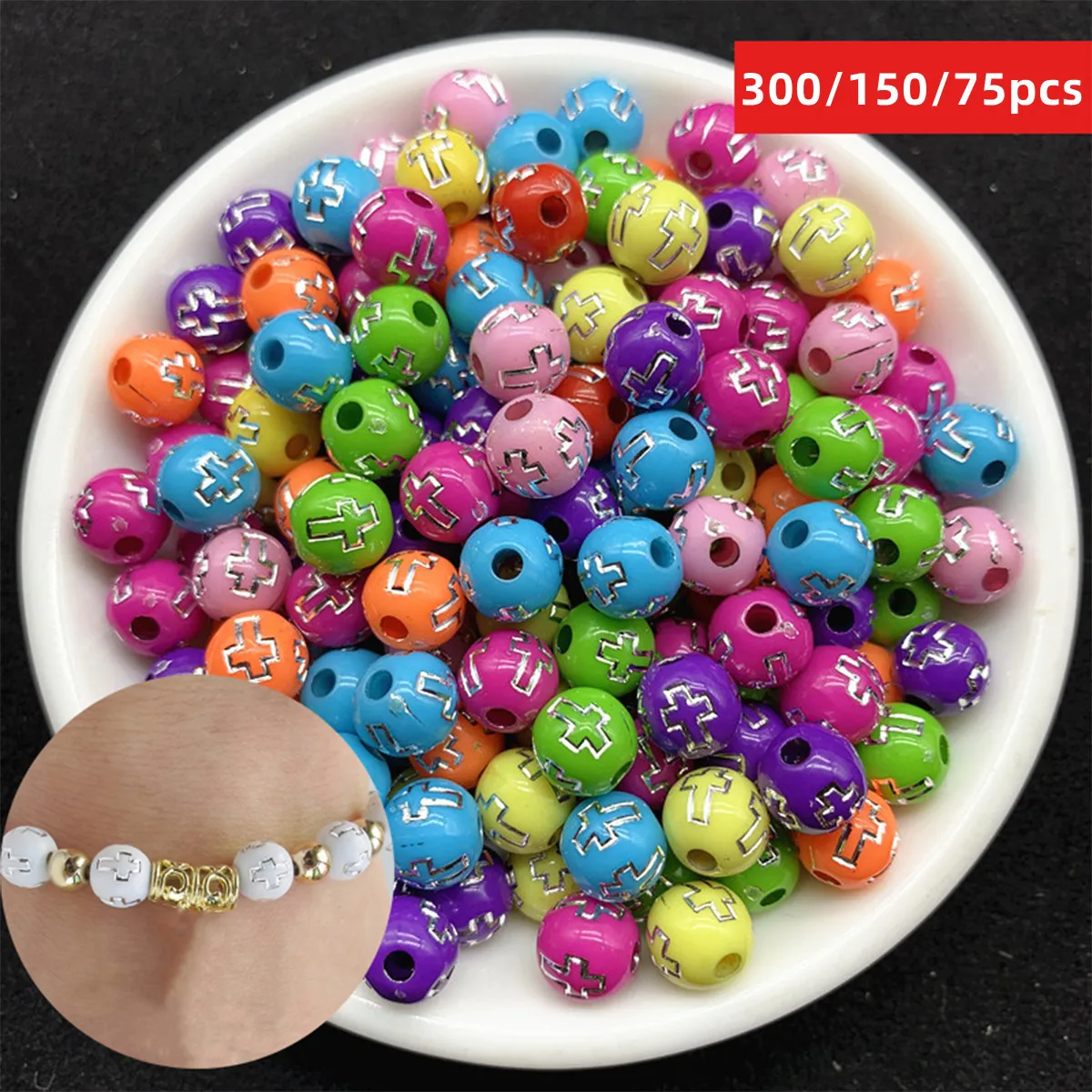 6-10mm 300/150/75 Stück Gemischte Kreuzperlen für Schmuckherstellung - DIY Armband, Halskette, Kleine Perlen