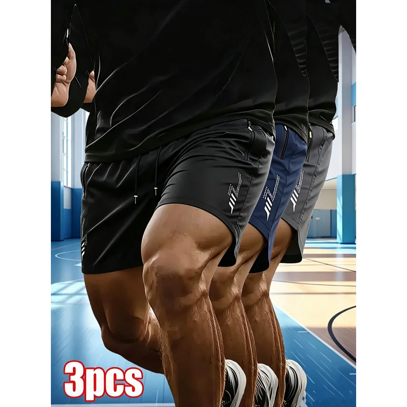 Summer Man Shorts Beach Men's 3-Pack Elastic Waist Drawstring Athletic Moisture-Wicking Fitness Pants Oversize Y2k Clothing Mens