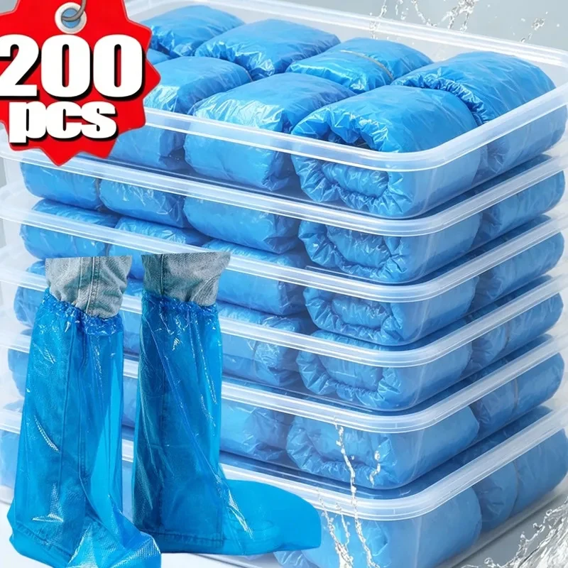 10-200pcs Long Disposable Shoe Covers Unisex Waterproof Non Slip Rain Boots Outdoor Hiking Camping Travel Rainy Elastic Top