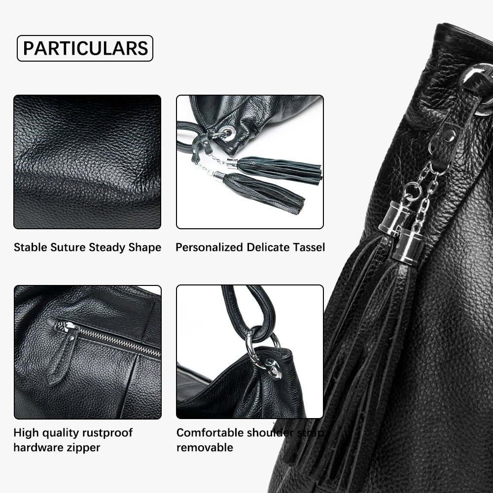 Zency Borsa bianca nera Borsa da donna in vera pelle morbida al 100% con nappa Borse a tracolla da donna Borsa a tracolla Messenger Satchel