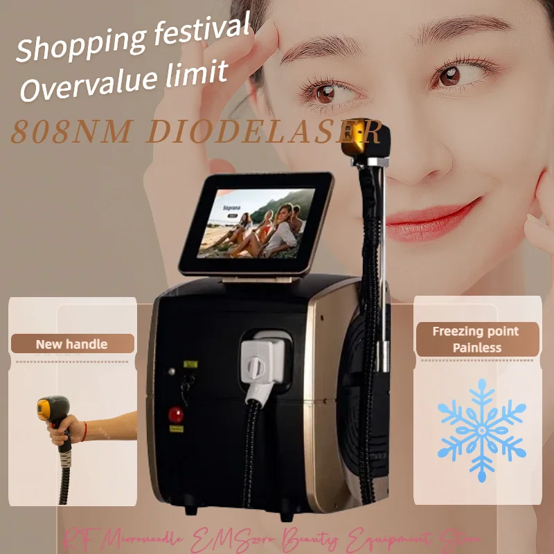 

Desktop 808nm Diode Laser Hair Removal Machine Ice Titanium Cooling Head Painless Permanent Hair Removal Device CE Approved