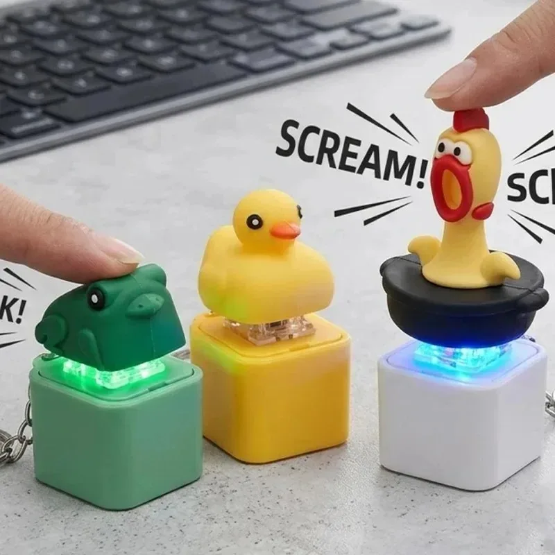 Cute Animals Press Sound Keychain Series Kawaii Seagull Duck Cat Frog Fidget Bag Pendant Funny Stress Relief Sound Key Ring Gift