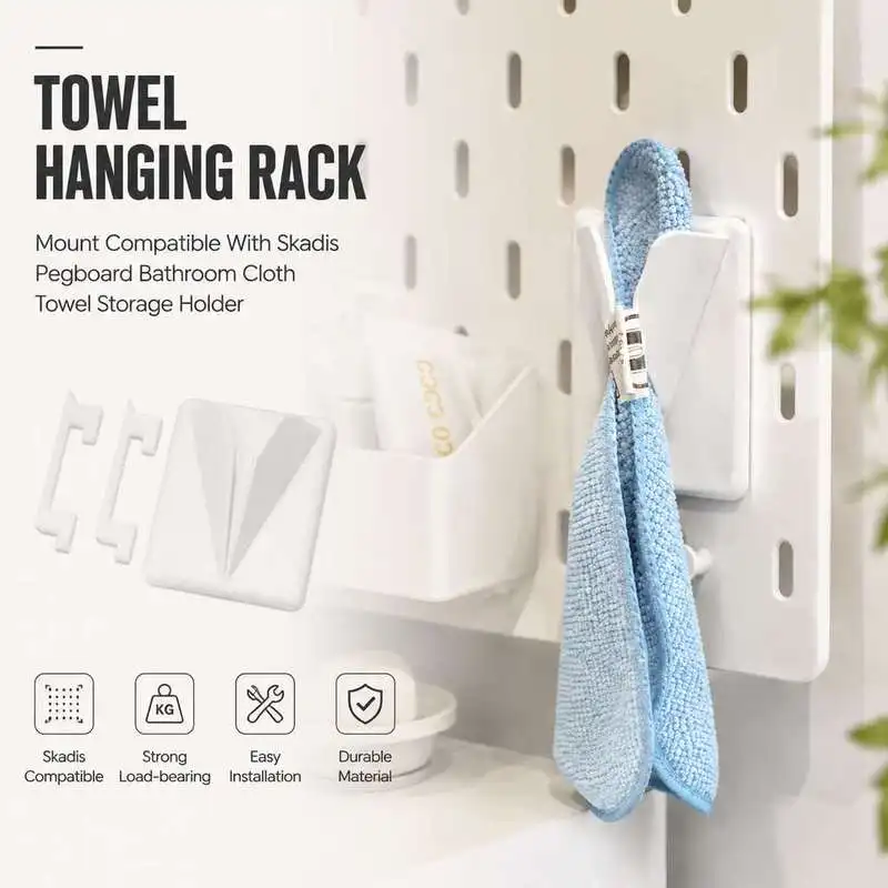 Towel Hanging Rack Mount Compatible With Skadis Pegboard Bathroom Cloth Towel Storage Holder
