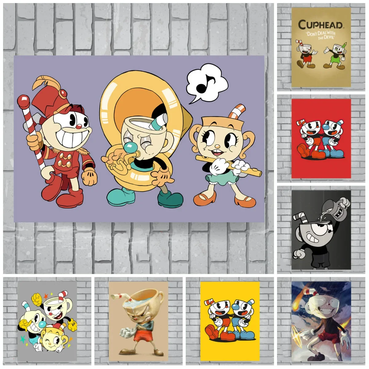 Cuphead Couple Games Poster Mugman Anime Posters Canvas Painting Children's Room Wall Stickers Bedroom Living Room Wall Decor