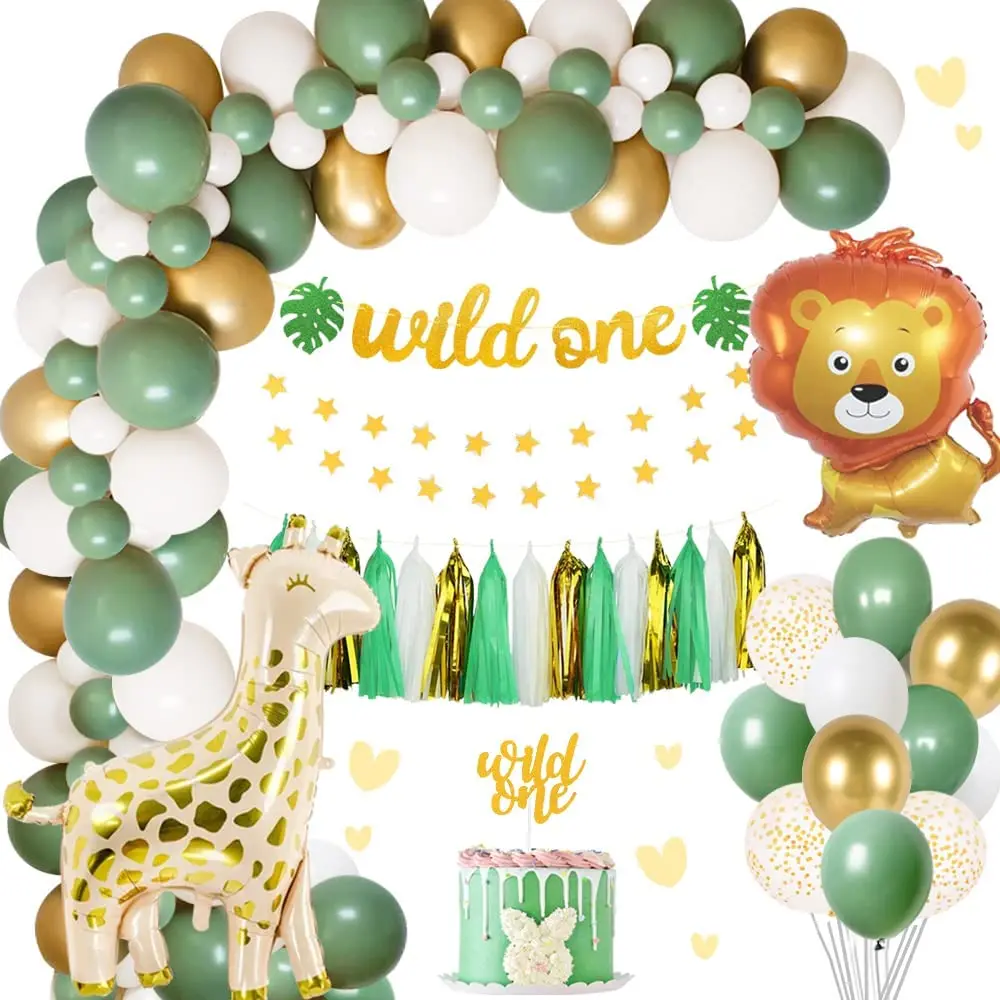 

Boy Birthday Balloon Decor Wild One Jungle Safari Theme First Birthday Party Decorations for Kids Boy Baby Shower Gender Reveal