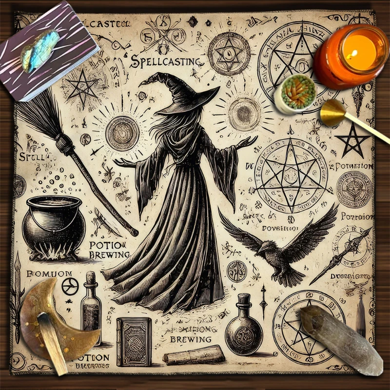 VIKAMA Zodiac Wheel Evil Eye Occult Sigil Tarot Altar Cloth Divination Mat Spiritual Witchcraft Astrology Wiccan Decor