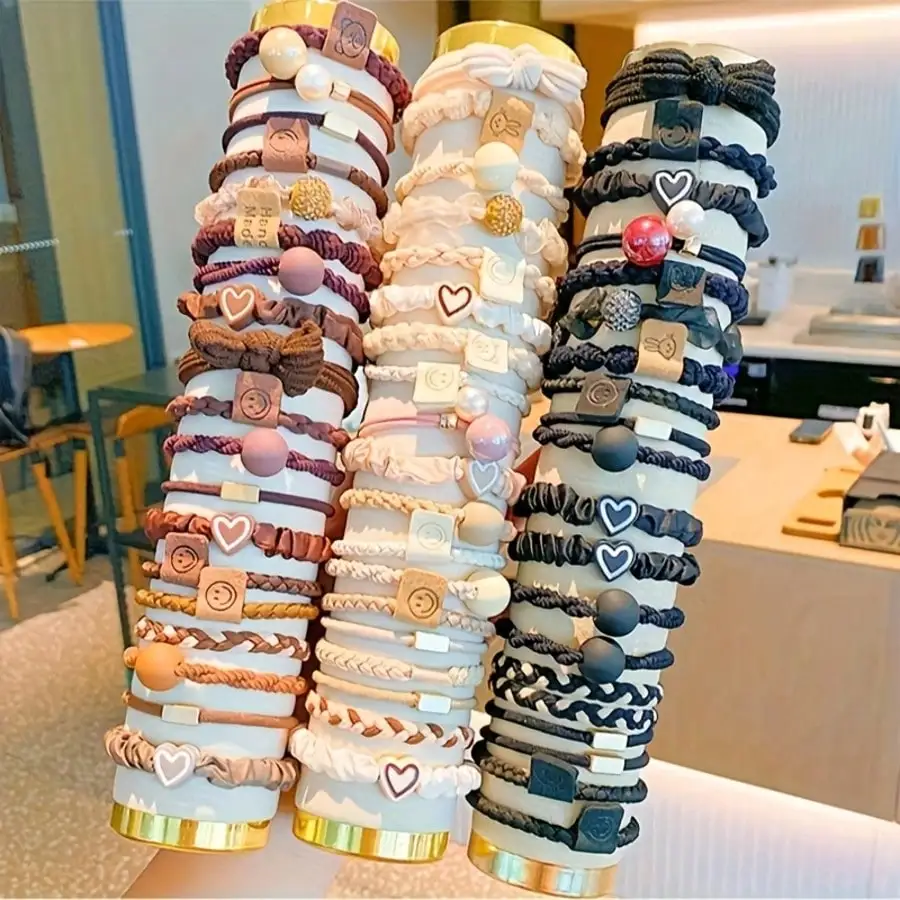 Velvet Cylinder Bracelet Display Stand, Gold Rim Hair Tie Scrunchie & Bangle Jewelry Storage Holder