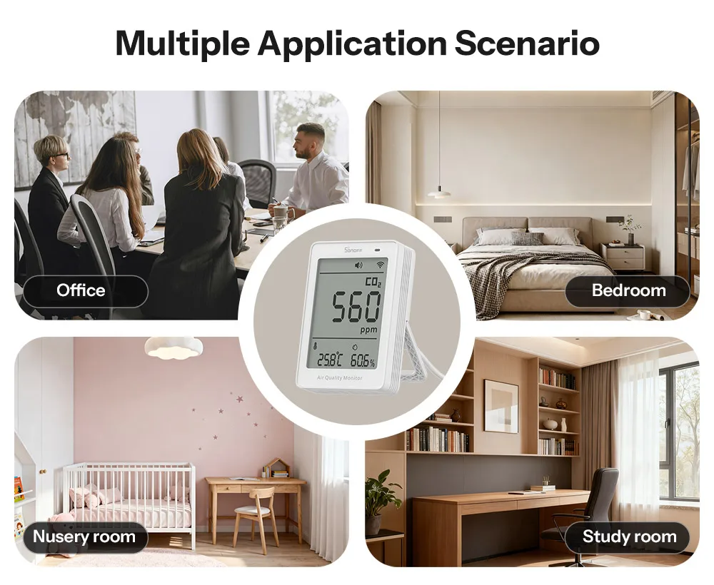 SONOFF SAWF-08P AirGuard CO2-Matte über Wi-Fi-Luftqualitätsmonitor, multmetrisch, umweltfreundlich, kompatibel mit Alexa, Apple Home – Detail 3
