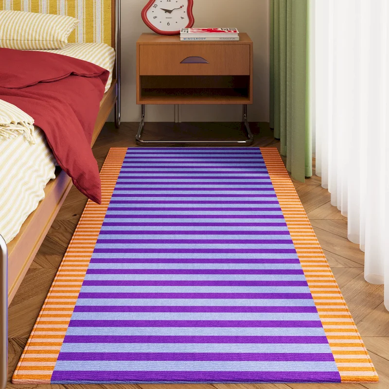 VIKAMA Pink Striped Bedside Carpet Cute Soft Anti Slip Floor Mat Bedroom Dormitory Bedside Home Decor Running Carpet