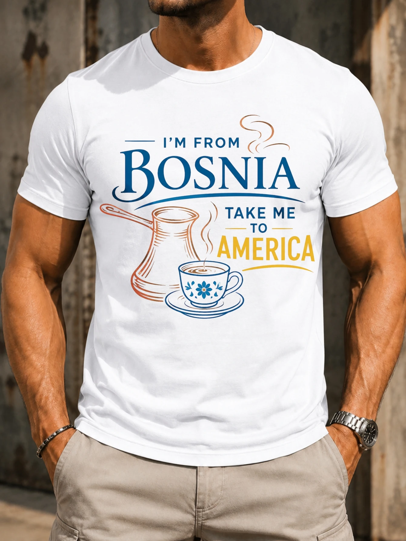 m From Bosnia Take Me To America Coffee Line Art  minimalist cezve cup and elegant travel lettering  Unisex All T-Shirt