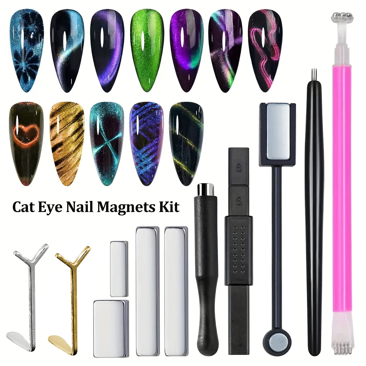 8pcs Multifunctional Cat Eye Nail Magnet Set, UV Gel Cat Eye Magnet Supplies, Easily Create Cat Eye French/Heart Shape For DIY