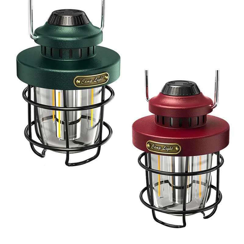 JHD-Camping Portable Retro Lantern Vintage Tent Lighting Lantern USB Rechargeable LED Lamp Hanging Emergency Light