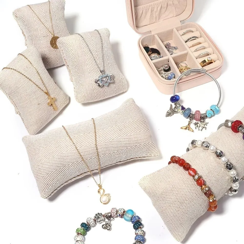 Linen Fabric Jewelry Display Pillow Soft Cushion Photograph Prop Bracelet Cushion Holder Jewelry Photography Home Organizer