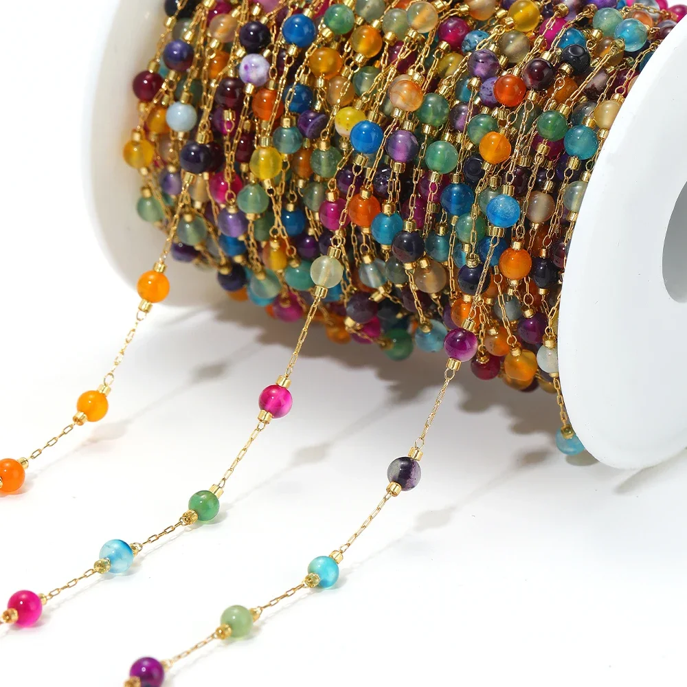 

1 Meter Stainless Steel Round Natural Stone Turquoise Gemstone Bead Chains DIY Necklace Jewelry Making Earring Bracelet Supplies