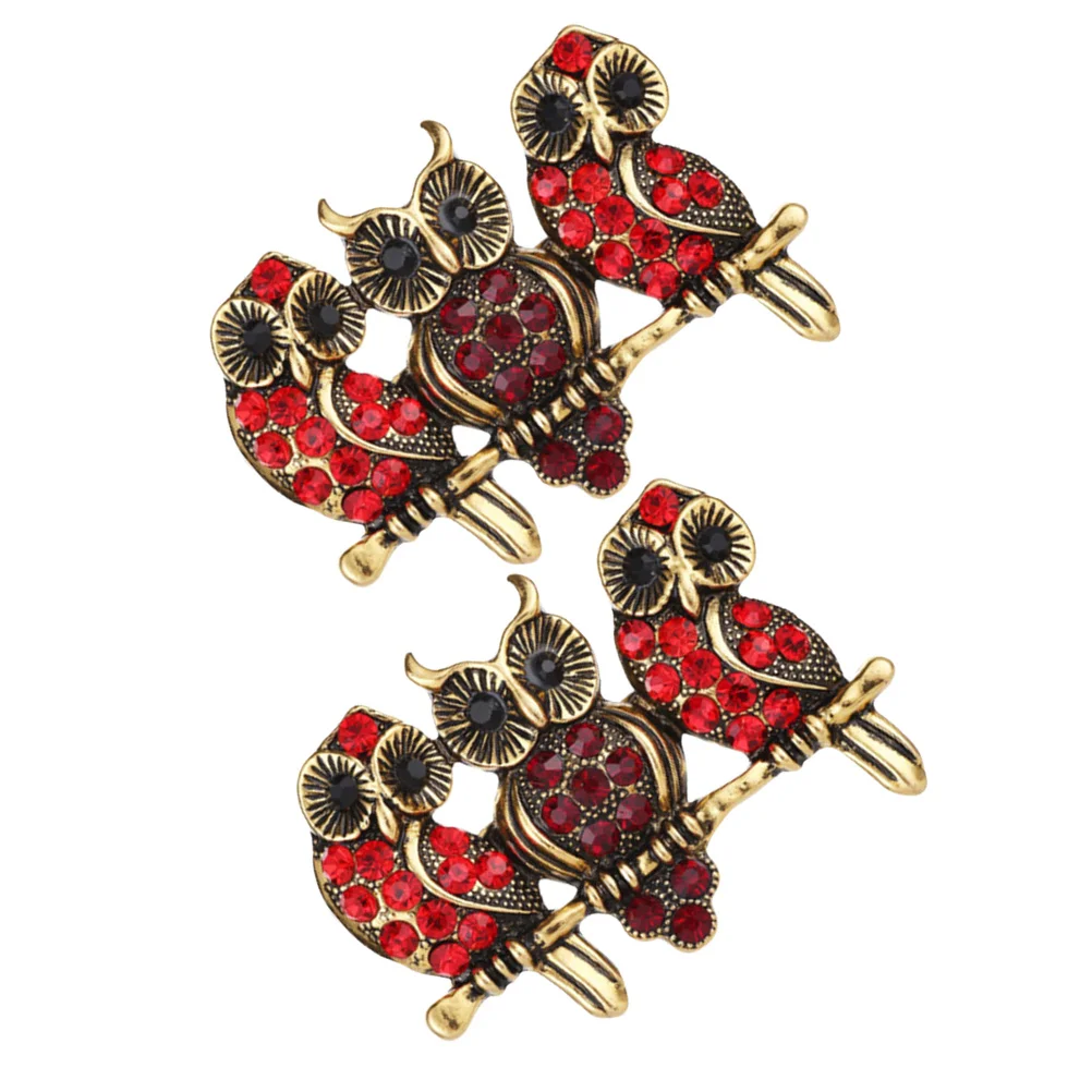 

2pcs Owl Brooch Rhinestone Crystal Animal Pin Red Alloy Design For Women Vintage Shawl Scarf Sweater Clip Bag Jewelry Gift