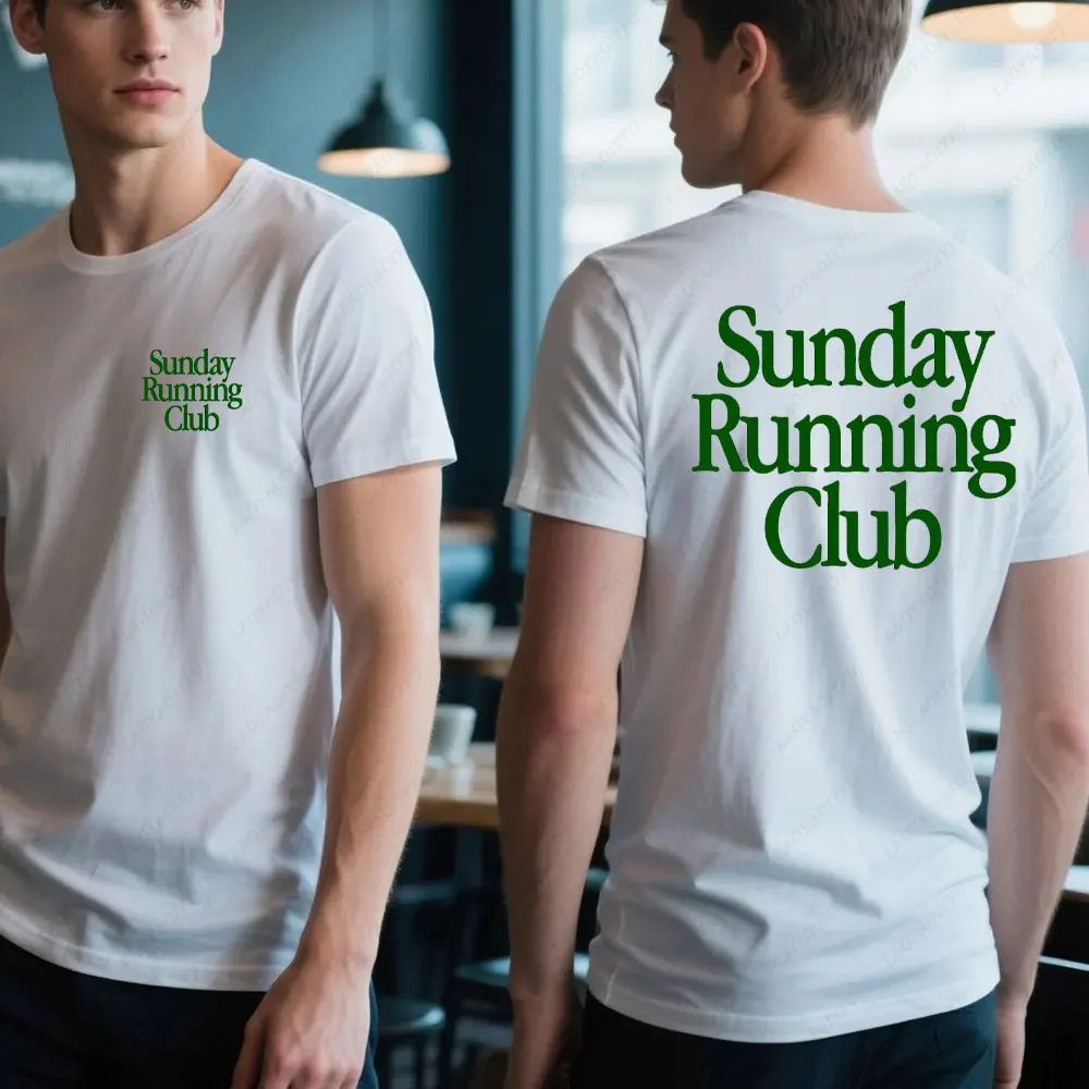 

Sunday Running Club Print T-Shirt Sporty Casual Top for Jogging Daily Men Women Crewneck Cotton Tee Tops Double Sided Printing