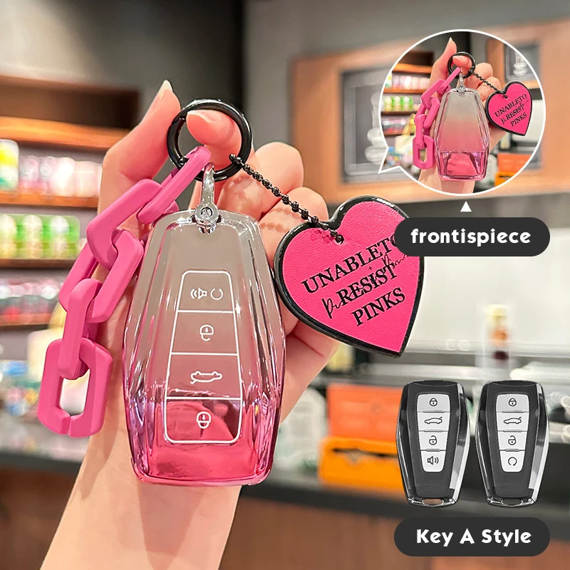 

Pink Tpu for Geely Coolray X6 X7 EX7 2024 Geometry C Emgrand UV GT GC9 Starray Remote Smart Car Key Case Cover Fob Accessories