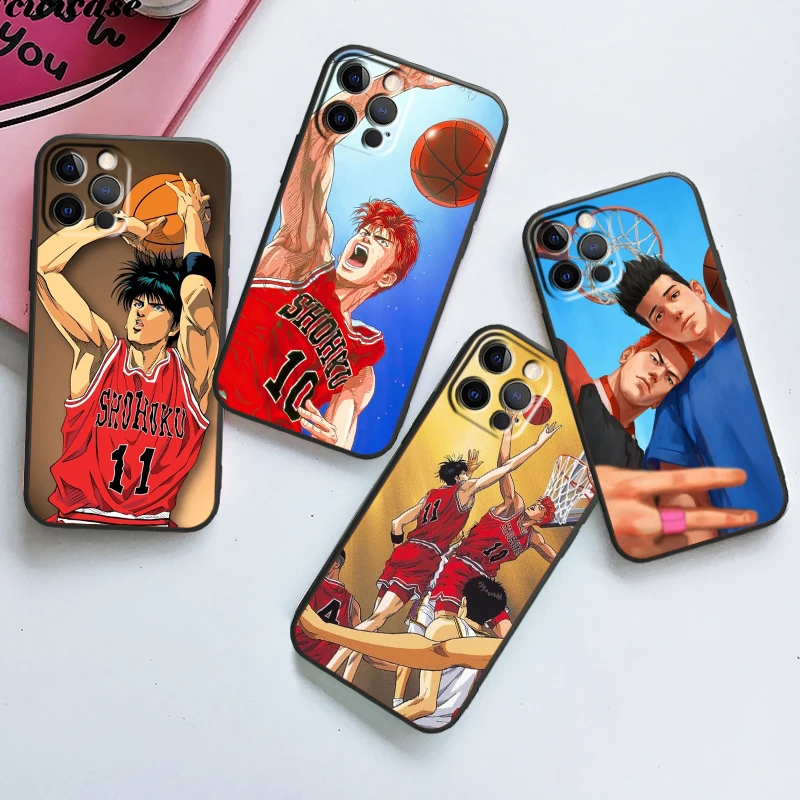 

Cute Anime Cool Slam Dunk For Apple iPhone 16 15 14 13 12 11 XS XR X Pro Max Plus Mini Black Funda Phone Case