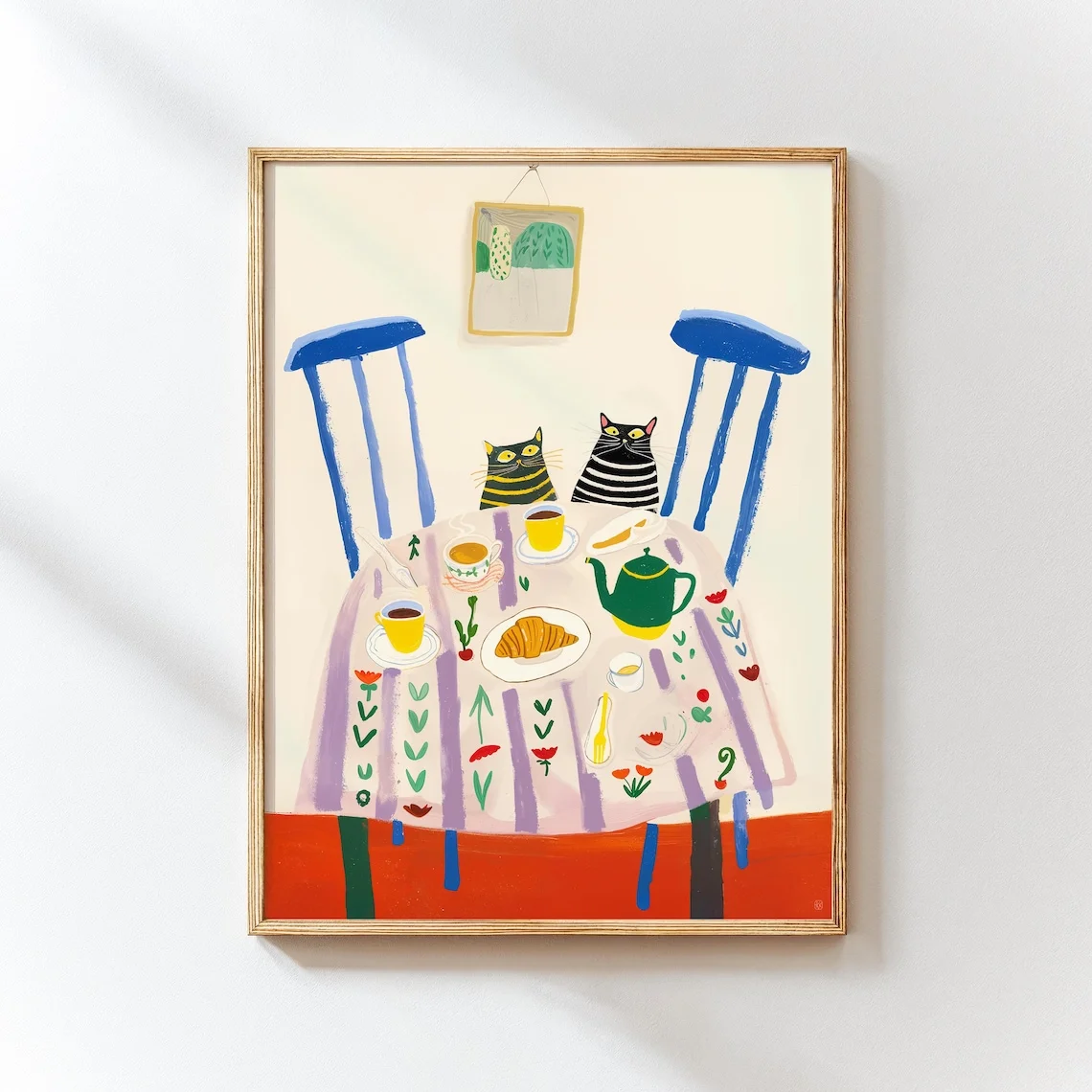 Funny Cats Breakfast Art Print – Whimsical Cat Kitchen Wall Art, Playful Coffee Table Illustration