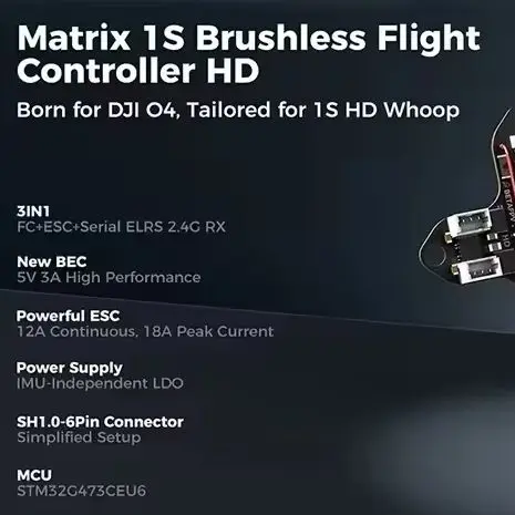 BETAFPV Matrix 1S 3IN1 HD V1.0 AIO Flight Controller BMI270 Gyro Built‑in ESC for O4 VTX Tiny Whoop FPV Quadcopter Spare Part