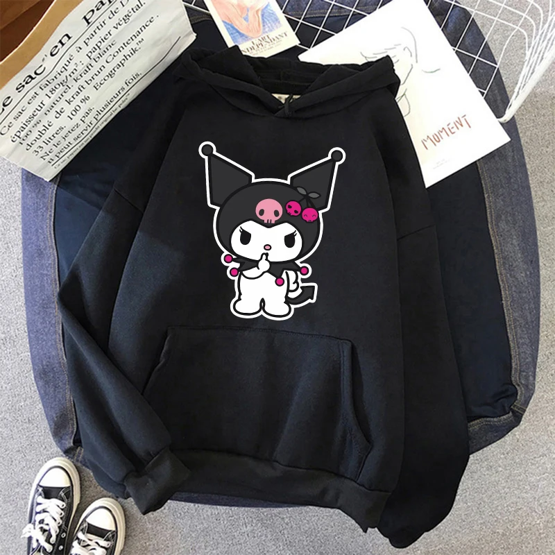 New in  Fashion Clothes Kuromi Sweatshirts Hoodie Sanrio Kuromi Women Manga Sweatshirt  Harajuku Female Hoodies Hoody