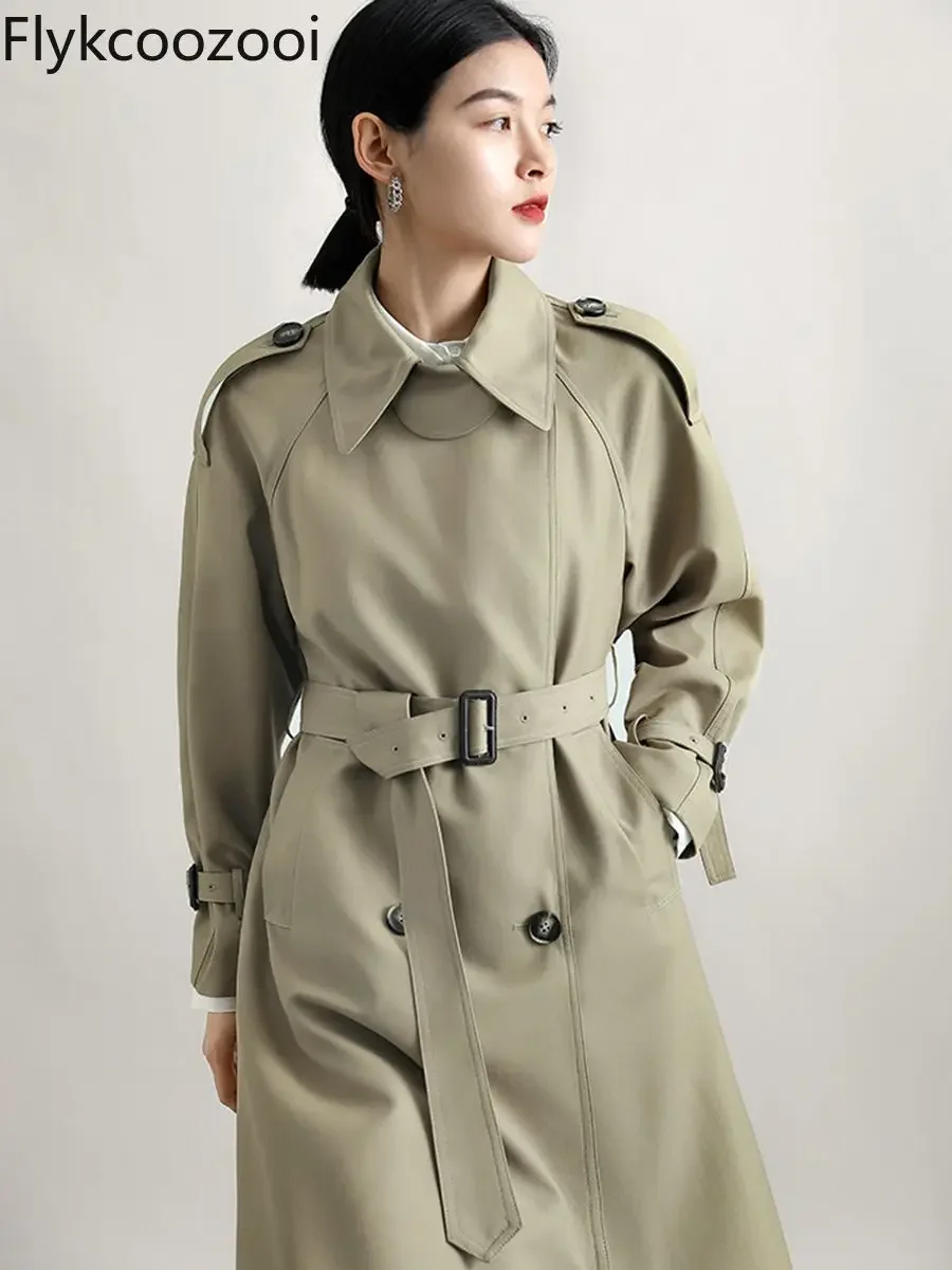 Female Spring and Autumn 2024 This Year's Popular High-level Stand-up Collar Tops Mid-length Over The Knee British Trench Coat