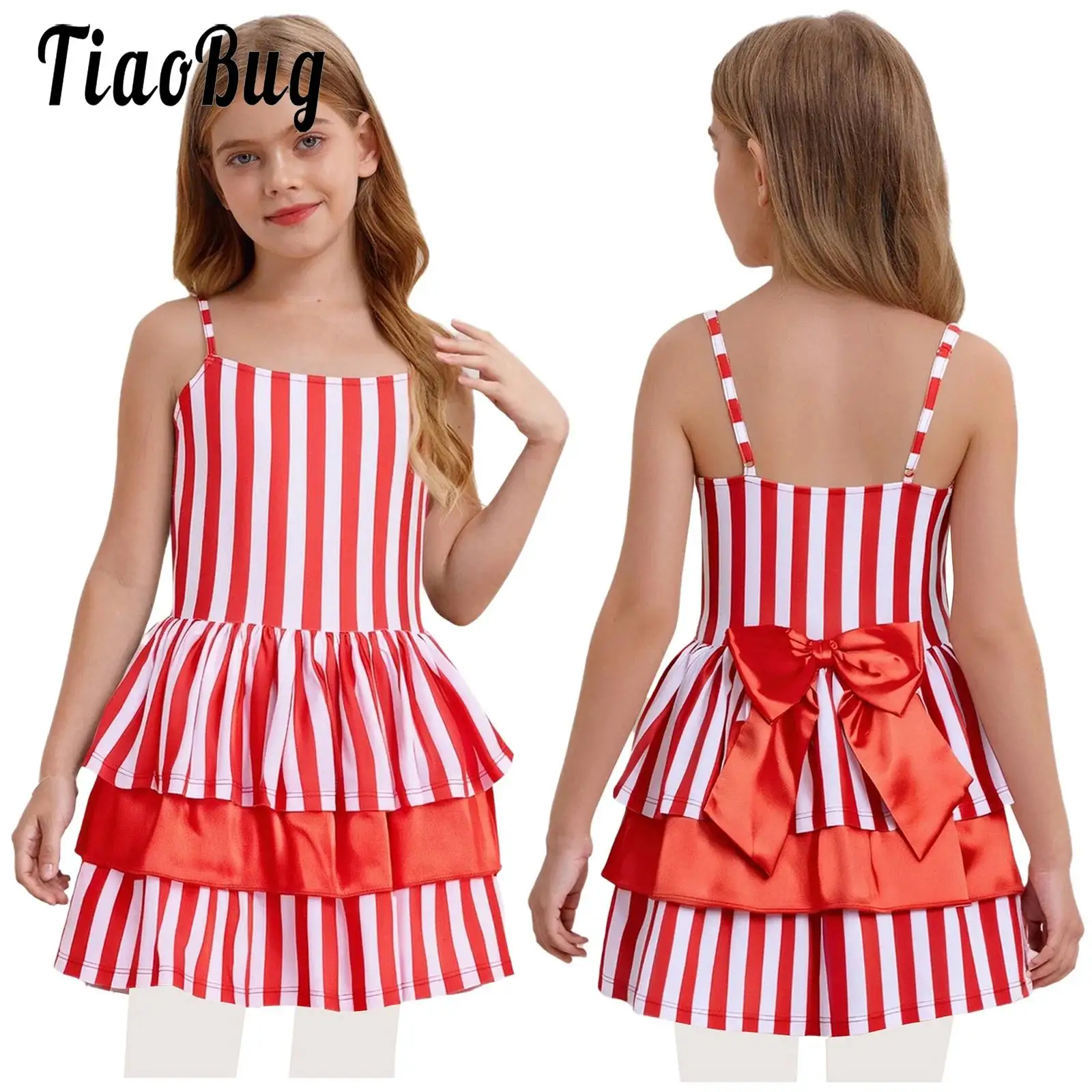 

Girls Clown Stripe Tutu Dance Costume Ballet Dress Birthday Bow Layered Ruffle Built-In Briefs Dress for Halloween Cosplay Party