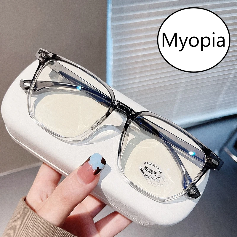 Fashion Oversized Myopia Glasses for Men Women Anti-blue Ray Sqaure Frame Eyewear Luxury New Near Sight Glasses with Diopters