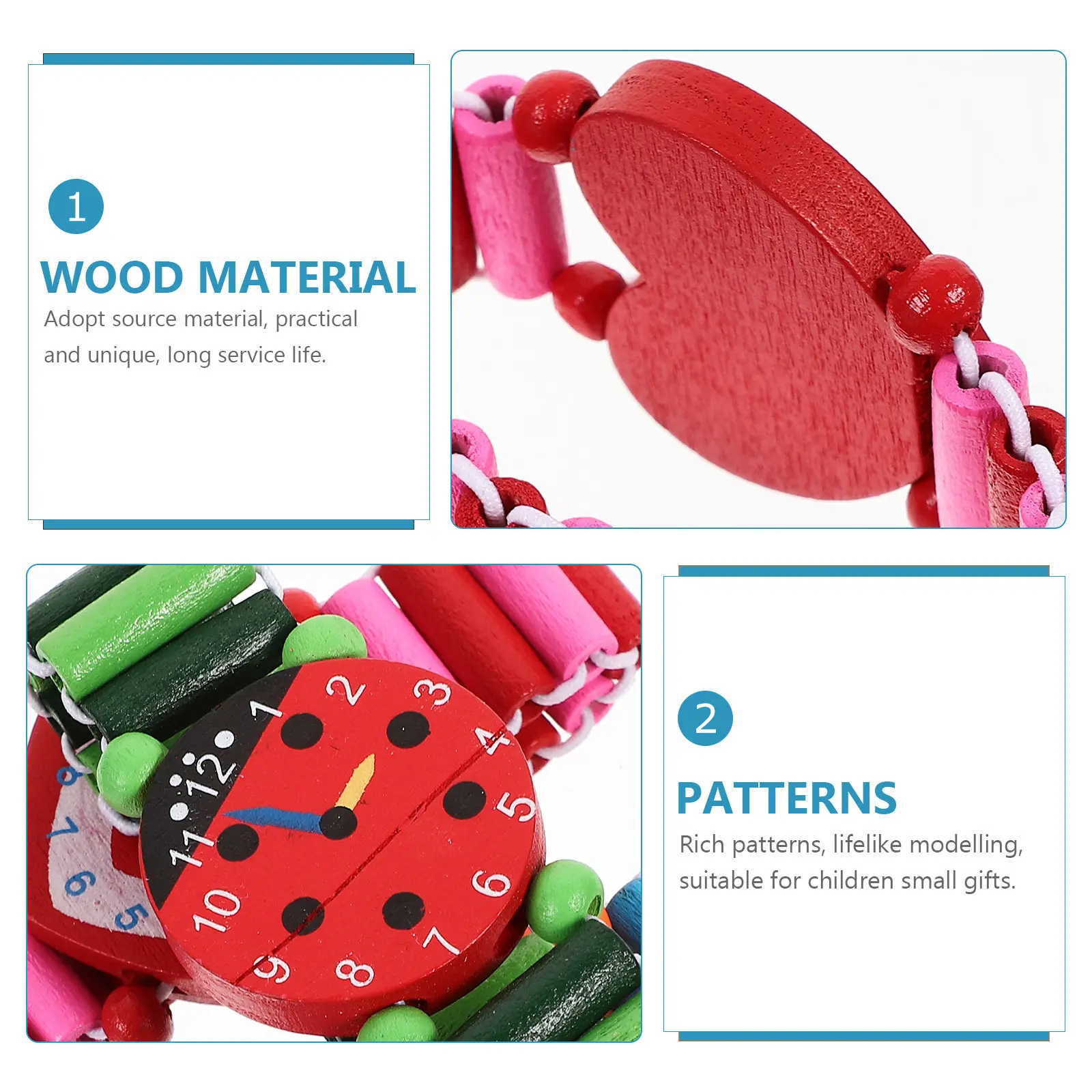 3Pcs Wooden Cartoon Simulation Wristwatch Cute Patterns Stimulate Ability Kids Watch Children's Gift Choice Wood Watch