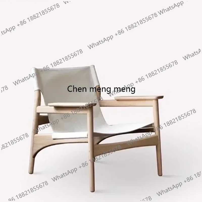 High-end Leather Chair, Danish Leisure Single Back Chair, Solid Wood Saddle Leather Armchair, Home Balcony Leisure Chair