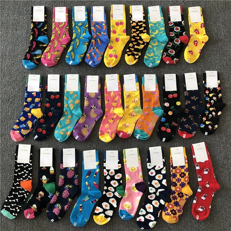 Women Socks Funny Cute Cartoon Fruits Banana Watermelons Strawberries Pineapple Cherry Fruit Cookie Food Happy Skateboard Socks