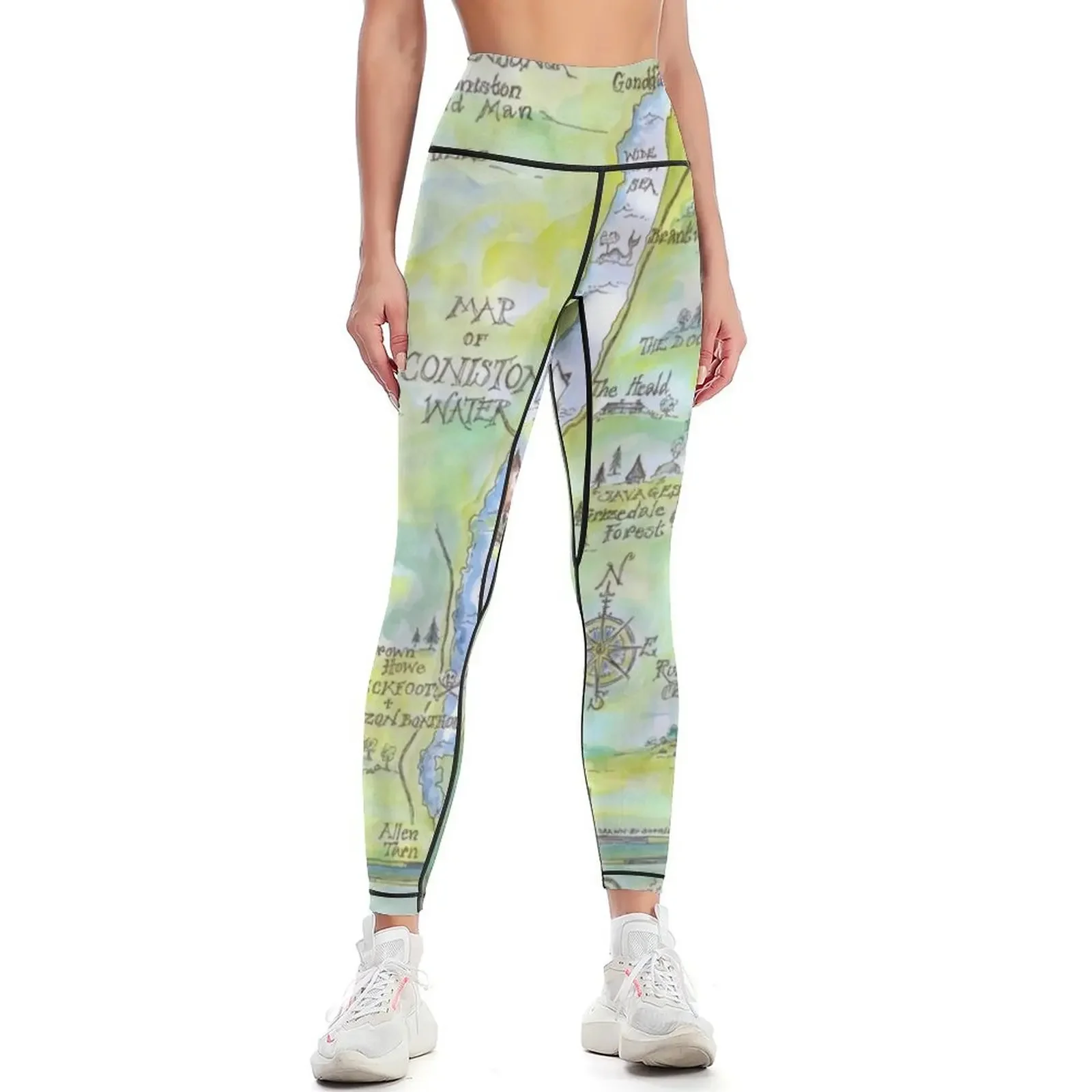

Swallows and Amazons map of Coniston Water - Leggings gym wear workout clothes for fitness set gym Jogger pants Womens Leggings