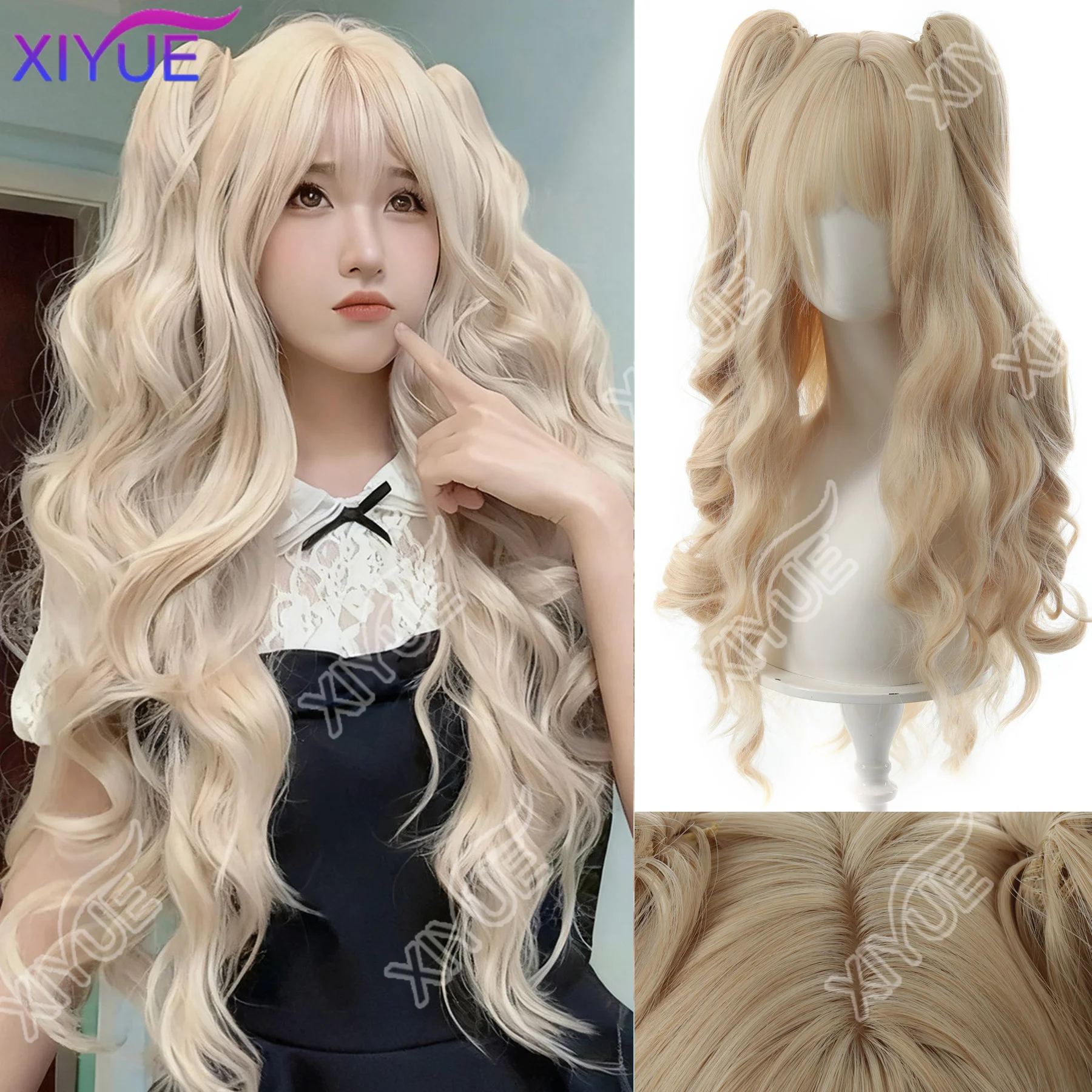 

XIYUE синтетические римские вьющиеся синтетические вьющиеся волосы Лолиты с челкой золотой парик аниме Oberl женский вечерние парик для косплея