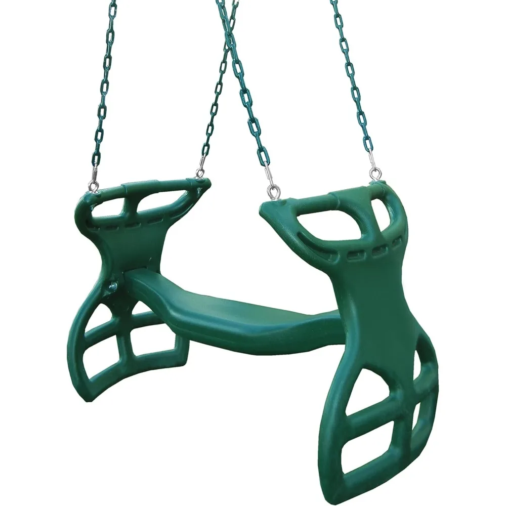 Robuuste dubbele zweefvliegtuigschommel voor twee, met beschermende gecoate kettingen, 18 breed x 25 hoogte x 40 lengte, groen