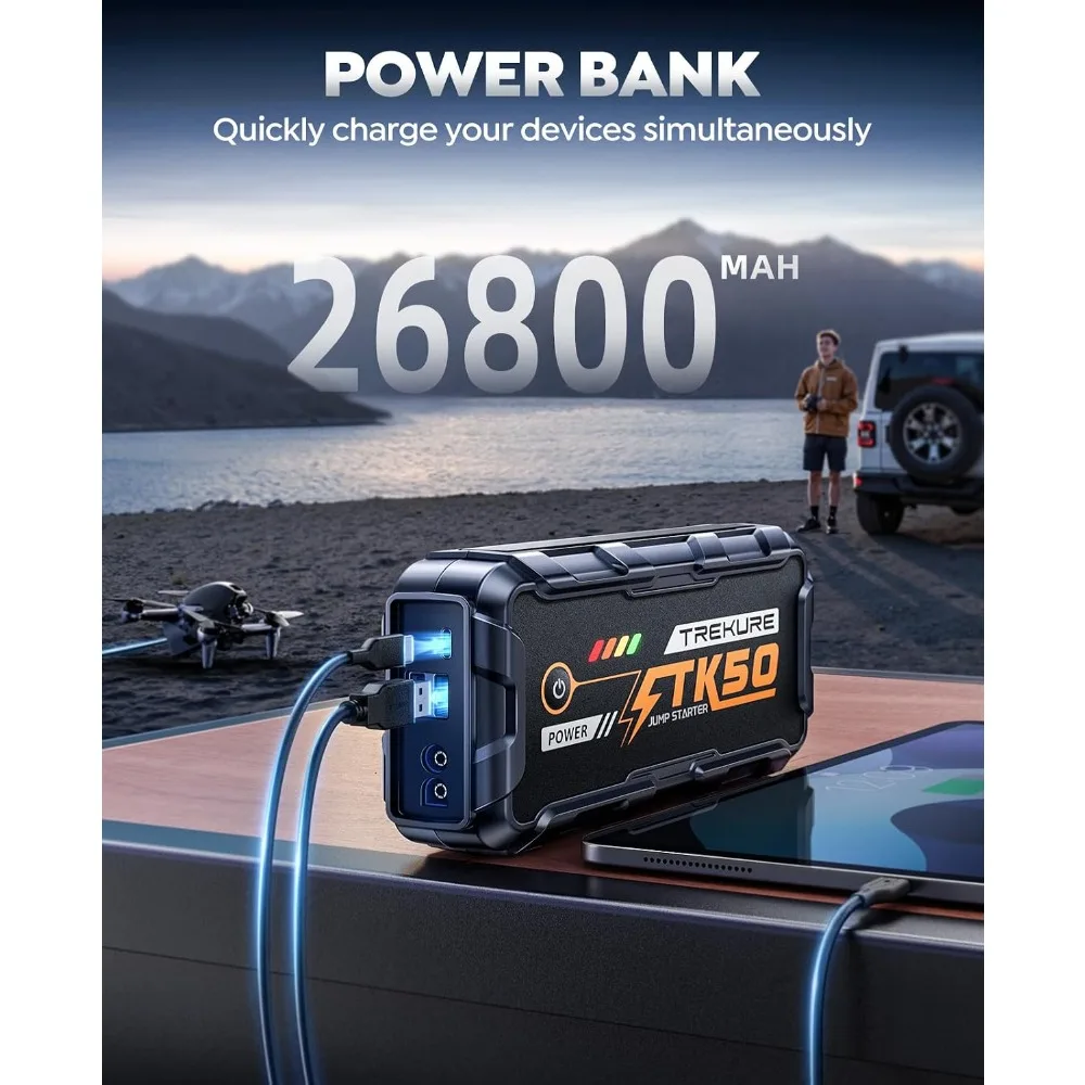 8000A Car Jump Starter 26800mAh, Portable for All Gas & 12L Diesel, Power Bank & Fast Charge, LED Light view 3