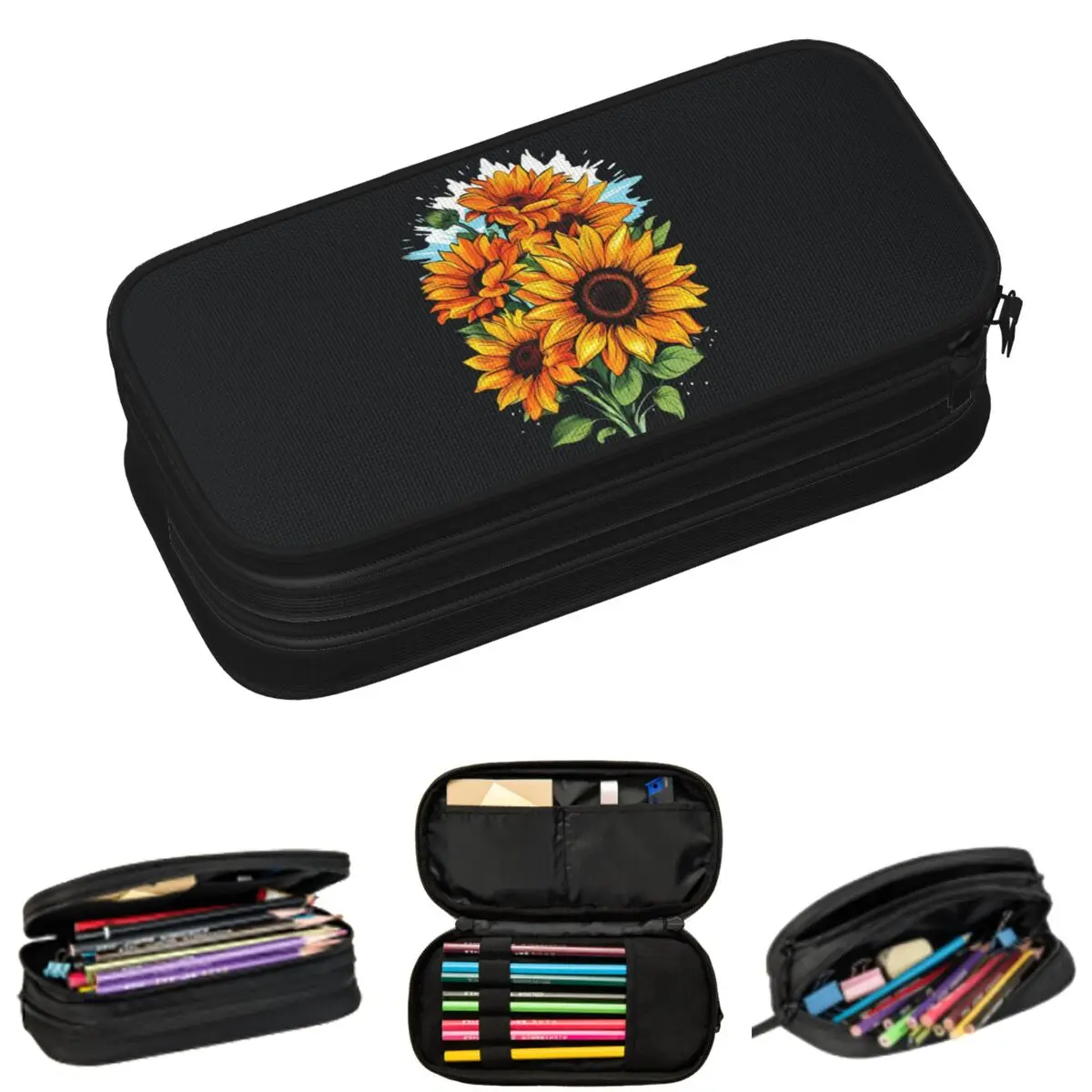 

Vibrant Yellow Sunflower Petals Pencil Cases for Student Gifts Pen Box Pencil Bag Big Capacity Pencil Pouch