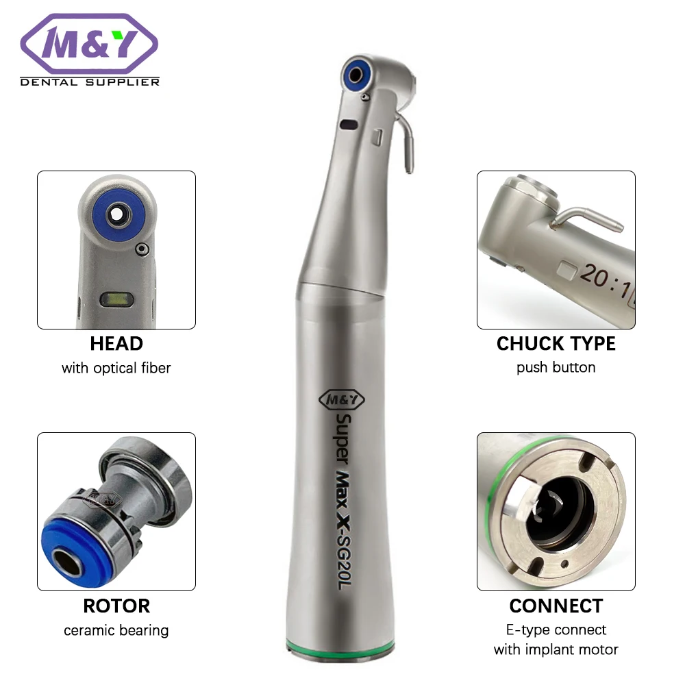 

Free shipping 20:1 LED FIBER optic implant handpiece Electric motor surgical Handpiece Contra Angle dentistry dentist tools