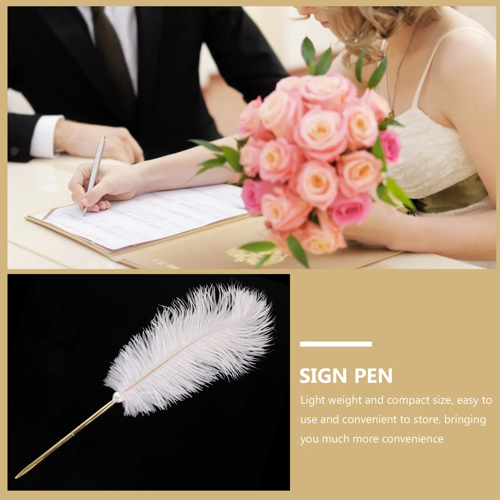 

Elegant White Signing Pen with Gold Plated Holder for Wedding Guest Book Office Events Table Decor Present