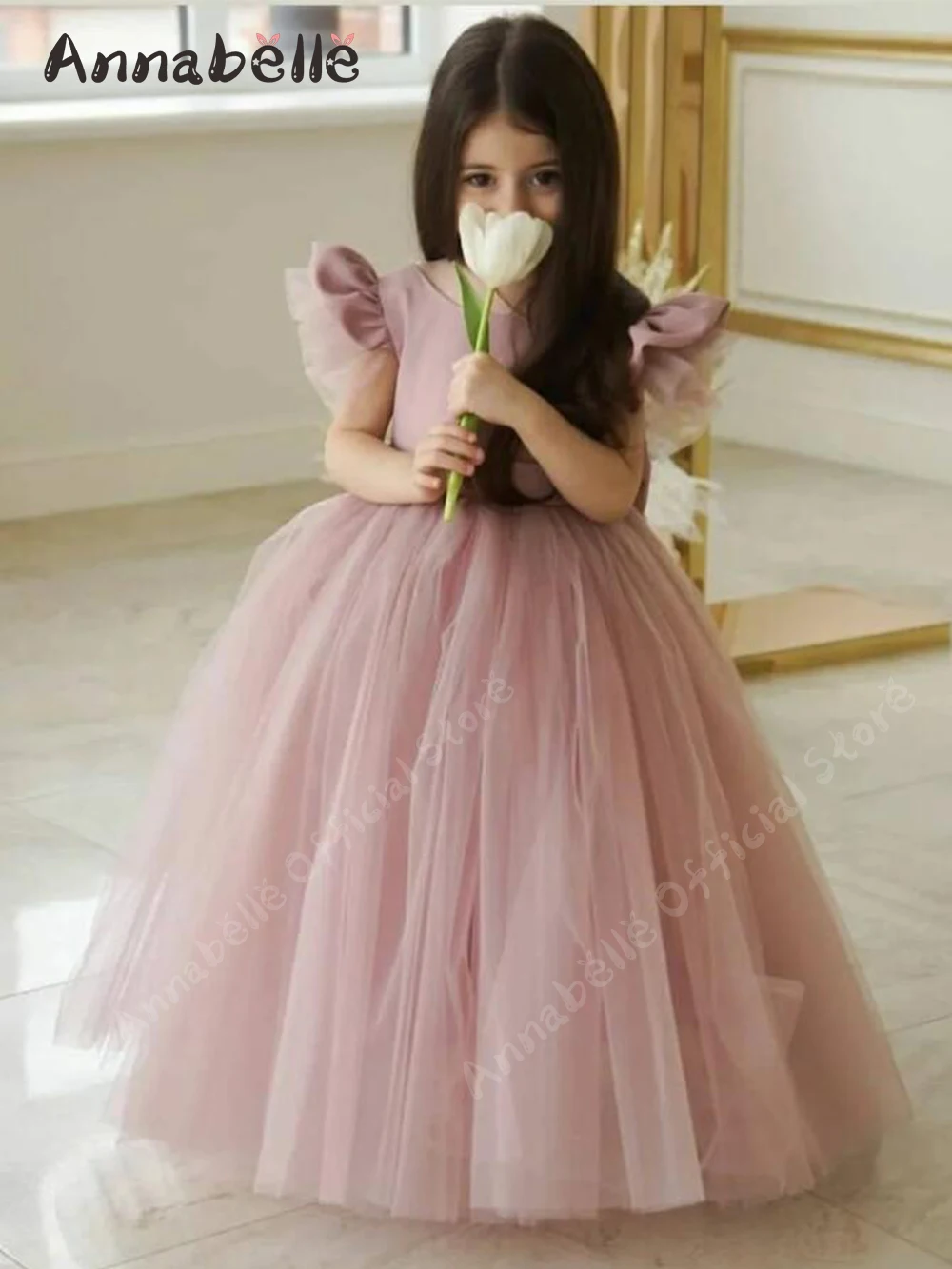 Annabelle Gentle  Lovely Little Lady Dress Leaky Back Bow Decoration Birthday Party Dress Girl Ceremony Dress For Wedding