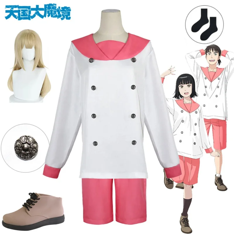 Anime Tengoku Daimakyou Cosplay Mimihime Tokio Costume Wig Shoes Tops Pants Uniform Suit Halloween Stage Party Woman Man