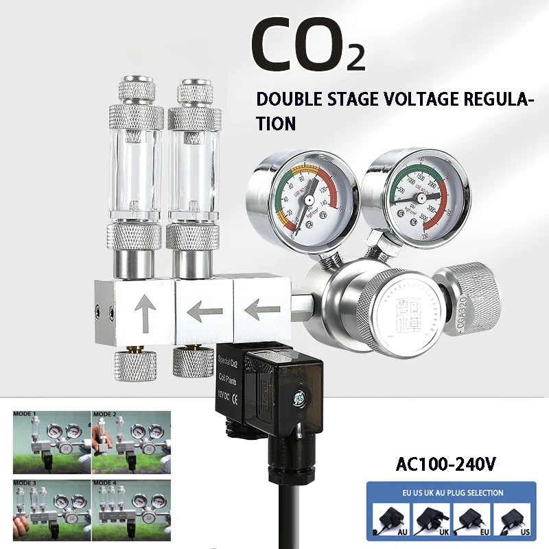 Aquarium DIY CO2 regulator solenoid valve bubble counter CO2 bipolar pressure regulating fish tank CO2 pressure reducing valve