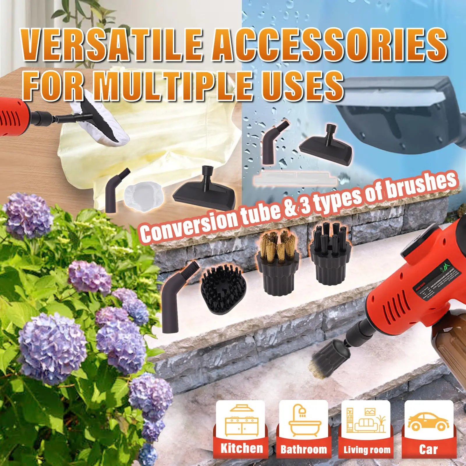 Handheld Pressurized Steam Cleaner, 600ml Hands-Free Portable Steamer, Mini Multipurpose Steam Cleaner with 7 PCS Accessories