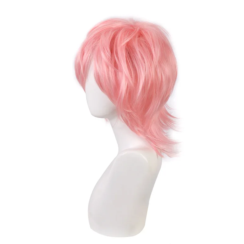 コスプレウィッグ コスプレイヤー用 高坂レンジロー ショートピンクヘア 高温耐性シルクコスプレウィッグ