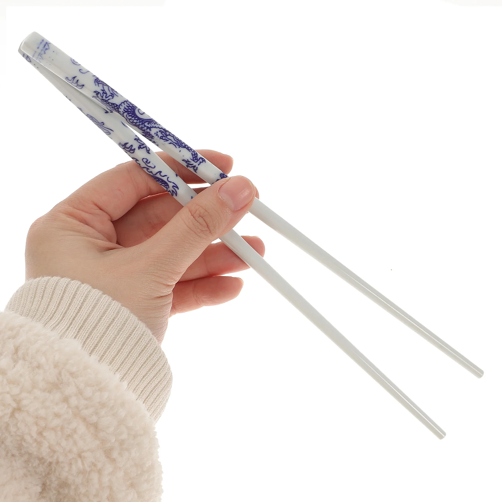 5 Pairs Blue and White Porcelain Chopsticks Ceramic Long Chopsticks Chinese Tableware for Home Restaurant (Random Pattern)