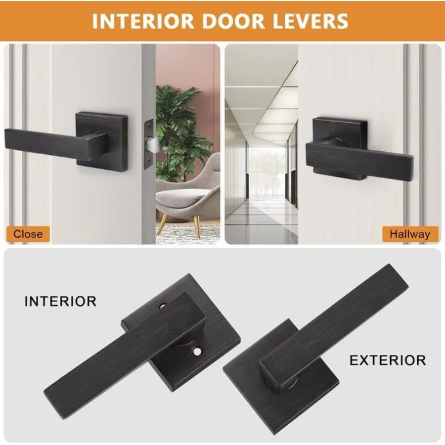 Leve per porte in bronzo lucidato a olio per porte di passaggio del corridoio e dell'armadio Leve quadrate in stile moderno Interni resistenti senza chiusura