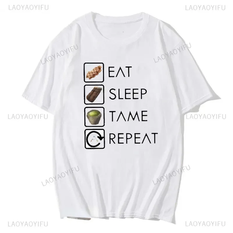 Funky Ark Survival Evolved Eat Sleep Tame Repeat Printed T Shirt Funny Men Cotton T-Shirt Hipster Tees Tops Harajuku Streetwear