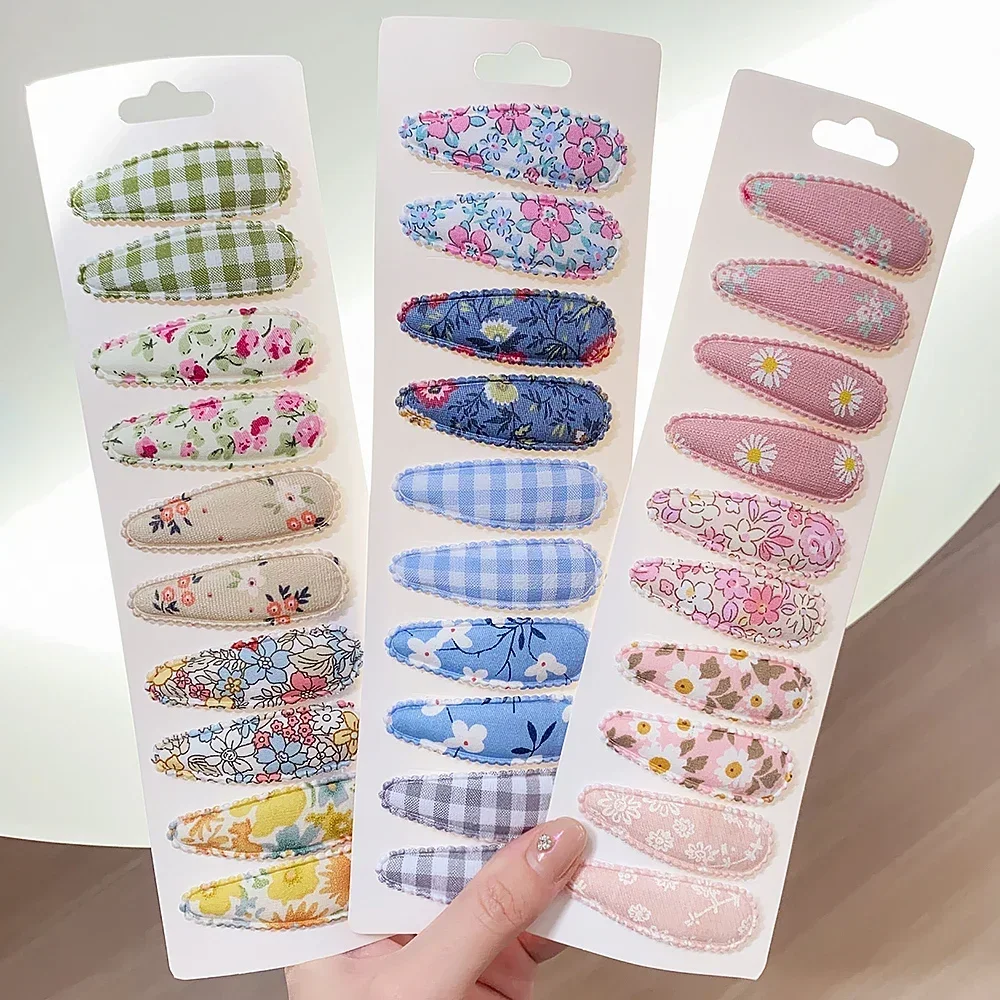 

10Pcs/set Women Girls Printed Flower BB Clips Handmade Sweet Hairpin Barrettes for Baby Headwear Hair Accessories Gift Wholesale