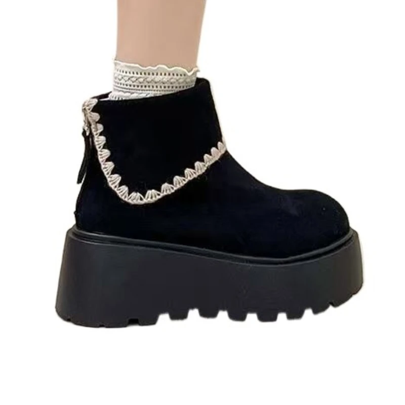 النساء أحذية الثلوج الجلد المدبوغ أحذية منصة مسطحة أحذية رياضية شتوية جديدة غير رسمية موضة 2025 أحذية الثلوج امرأة الاتجاه بوتاس Zapatillas #6