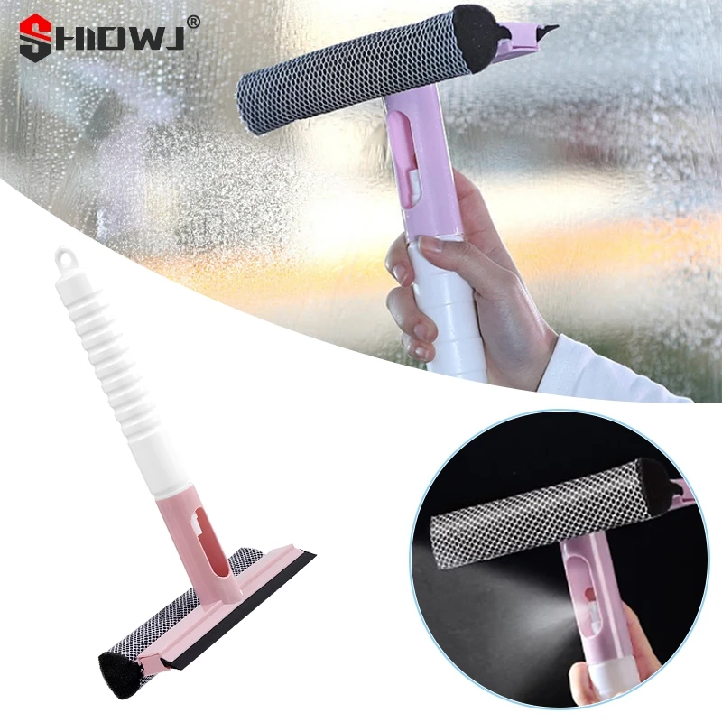 

3 In 1 Window Cleaning Brush Glass Wiper For Bathroom Mirror Window With Spray Double-sided Window Cleaner Squeegee Wiper